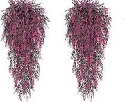 2pcs Artificial Hanging Plant Flower Lavender UV Protective Plants Fake Hanging Vine Hanging Flower Plastic Greenery Home Garden Wedding Party Indoor and Outdoor Decoration-Rose (Plate Not Included