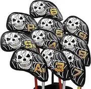 Iron Covers for Golf Clubs, PU Leather Skull Pattern Waterproof Iron Covers, Sports Supplies, Soft Equipment Protector for Father's Day, Thanksgiving