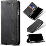 [TiHen] Compatible for Wallet Case Samsung Galaxy A73 5G, Denim Leather Phone Case with Card Slots, Flip Magnetic Kickstand+Temper Glass Screen Protector*2-Black