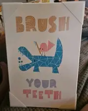 Stupell Home Decor Brush Your Teeth Crocodile Wood Wall Sign Picture Dentist