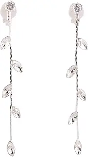 [GRACE JUN] Silver Plated CZ Rhinestone Long Tassel Drop Earrings and Clip on Earrings No Pierced for Women