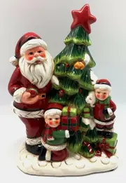Christmas Ceramic Santa with Children around Christmas Tree