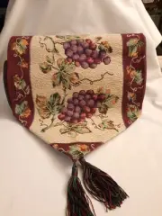 Tapestry Table Runners Grapes Vine & Leaves Fringe Green Burgandy
