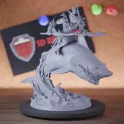 Shark Rider Miniature Triton Fighter Mini Dungeons and Dragons DnD 5e TTRPG