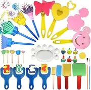 Finger Paint Sponges for Kids,Sponge Painting Brushes Set,Toddler Paint Set,Paint Set for Kids 6-12 Include Foam Brushes,Paint Roller Kit,Palette,Flower Pattern Brush,Brush Set.