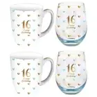2x 2pc LMD 16th Birthday Sweet Heart Mug & Stemless Wine Glass Drinkware Set
