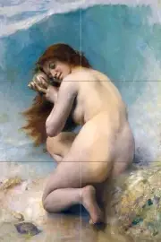 Tile Mural Water nymph by L. Perrault girl nude Shower Backsplash Marble Ceramic