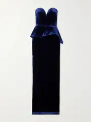 [ROLAND MOURET] ROLAND MOURET - Strapless Stretch-velvet Peplum Gown - Navy - UK 8 UK 8 Blue