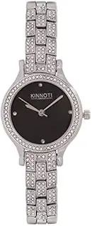 [Kinnoti] London Analogue Silver with Black Dial Designer Watch for Women Crystal Diamond Studded, Silver, Minimalist, Silver, Minimalist