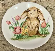 Maxcera Floppy Ear Bunny Rabbit Tulips Dessert Plates / Appetizer Plates Set 4