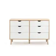 Nyhavn Modern Wooden Chest of 6-Drawers Dresser Storage Cabinet - White/Oak - White