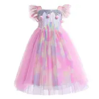 在飛比找Yahoo!奇摩拍賣優惠-【萬聖節服裝】19新款夏裝女童彩虹公主裙女寶寶獨角獸連衣裙六