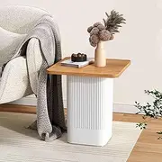 Ribbed Side Table End Table Coffee Table (White with Natural)