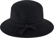 [Concept One] Christian Siriano New York Cloche Hat, Vintage Wool Felt Bowler Hat with Faux Suede Braid for Women, Black, One Size, Black, One Size