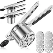 2 Pcs Potato Ricer, Stainless Steel Potato Masher with 4 Interchangeable Discs Nonslip Press Mashed Ricer Masher for Mashing Potatoes Kitchens(Black)