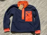 NWT Patagonia Kids Microdini 1/2-Zip Fleece Pullover Sz S New Navy Pimento Red