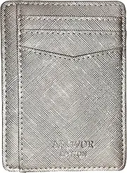[ARCWOR] Slim Wallet Minimalist Front Pocket RFID Blocking Men and Women Leather Wallets, Silver-Saffiano, Vertical
