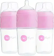 PopYum 9 oz Pink Anti-Colic Formula Making / Mixing / Dispenser Baby Bottles, 3-Pack (with #2 Nipples)