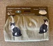 COMFIES WOMEN'S Size S Black & White Cats LOUNGE/SLEEP SHORTS New