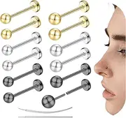 [AccGin] Threadless Push in Flatback Nose Stud Rings Lip Rings Nose Rings Labret Jewelry 18G/20G Ball CZ Gem Stainless Steel Nostril Piercing Jewelry for Tragus Helix Conch Medusa for Women Men 12Pcs