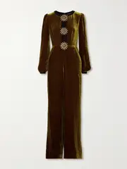 [Saloni] Saloni - Camille Cutout Embellished Velvet Jumpsuit - Gold - UK 16 UK 16 Gold