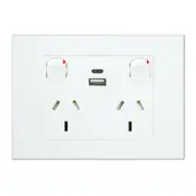 HPM White VIVO Double Powerpoint with Type A+C 15W USB Charger Mechanism