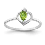 14k White Gold 5x3mm Pear Peridot AAA Real Diamond ring
