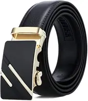 [Generic] Dandali Casual Men Automatic Buckle Belt Business Soft Leather Pants Band, Size 125cm. Color: Black & Gold