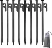8 Pack Tent Stakes Heavy Duty Metal Tent Pegs for Camping Steel Tent Stakes 8 inch Unbreakable and Inflexible (12 in)