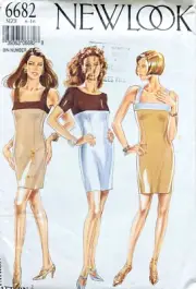 RARE 80s NEW LOOK 6682 SIZES 6-16 COLOR-BLOCK DRESSES UNCUT/FF