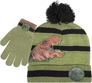 [Accessory Supply] Jurassic Park Winter Hat and Snow Gloves for Boys and Toddlers, 2 Pc. Set, Pom-Pom Beanie with Blue Velociraptor