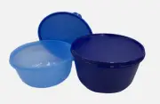 Tupperware Modular Bowls Set of 2 Large 6 Cup + 8 Cup Navy & Light Blue New