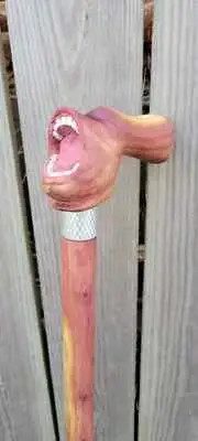 WALKING Cane Wooden Hand carved in Cedar - Original Art One of a Kind - Signed