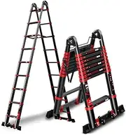 Telescopic extension ladder with stabilizer bar, 5 m, aluminum, multi-purpose telescopic ladder for outdoor and indoor use, 150 kg load capacity