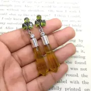 925 Sterling Silver Yellow Citrine & Peridot Gemstone Jewelry Stud Earring