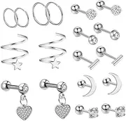 [Healeved] Elegant Stainless Steel Earrings Set for Men Tragus Piercing Jewelry Stylish Ear Studs