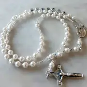 White Pearls Rosary Beads Silver Personalised Rosary Communion Or Baptism Gift