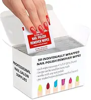 Nail Polish Remover Pads - 100% Non-Acetone - 50 Pack Bulk Set - Individually Wrapped - Quick Nail Polish Remover Wipes - Fingernail Travel Kit to Clear Nail Polish for Home & Professional Removal
