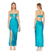 New NWT Bardot x Revolve Daring Satin Maxi Dress in Marine Blue