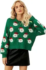 [Lesmart] Womens Ugly Christmas Sweater Funny Santa Funny Xmas Holiday Party Knitted Pullover