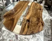 Round Clear Epoxy Resin Coffee Table Top Wooden Live Edge Walnut Furniture Decor
