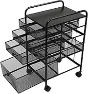 Metal Multi-Functional Utility Cart Mesh File Cart Rolling File Storage Cart with 5 Drawers for School Office