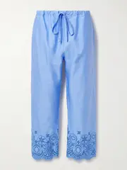 [La DoubleJ] La DoubleJ - Broderie Anglaise Cotton-blend Poplin Straight-leg Pants - Light blue - M/L M/L Blue