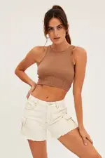 White Cargo Denim Shorts High Rise - Size 14, Women's Relaxed Short