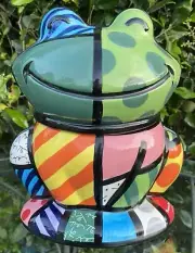 ROMERO BRITTO Frog 9" Ceramic Cookie Jar Neo-Pop Sculpture Figurine RETIRED NIB!