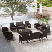 16 Piece Garden Lounge Set with Cushions Poly Rattan Black vidaXL