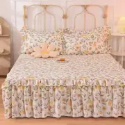 Cotton Bedding Ruffled Bed Skirt Print Bed Sheets Wrap Around Mattress Cover