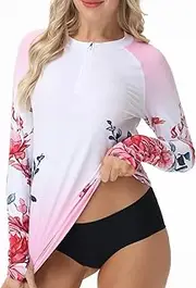 [VAYAGER] Rash Guard for Women UPF 50+ Swim Shirts 1/4 Zip Long Sleeve SPF UV Protection Shirts No Bottom Tops with Thumb Hole