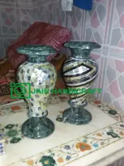 12" Green Marble Flower Vase Pot Inlay Marquetry Art Collectible decor room k16