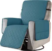 Recliner Chair Covers Fitted Recliner Sofa Slipcovers Reversible Washable Recliner Chair Protector with Elastic Adjustable Strap, Turquoise/White